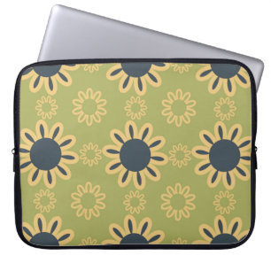 Retro Abstract zwart-gele bloemen Laptop Sleeve