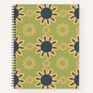 Retro Abstract zwart-gele bloemen Notitieboek