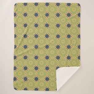 Retro Abstract zwart-gele bloemen Sherpa Deken