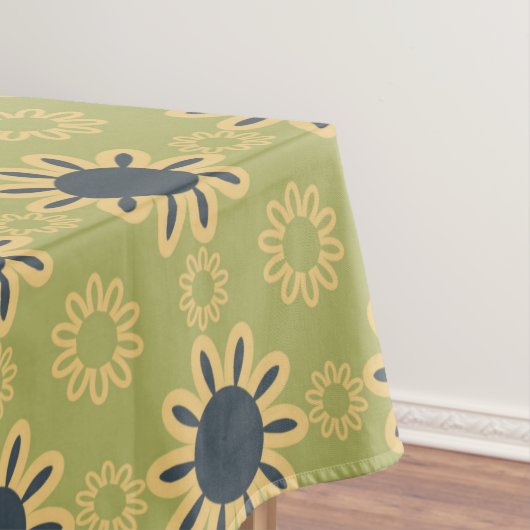 Retro Abstract zwart-gele bloemen Tafelkleed (Voorbeeld)