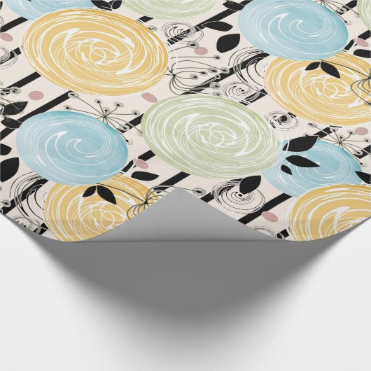 Retro, abstracte bloemen cadeaupapier (Hoek)