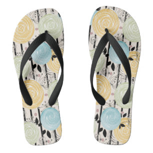 Retro, abstracte bloemen teenslippers