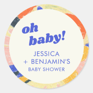 Retro Abstracte Botanische Pret Baby Shower Aangep Ronde Sticker
