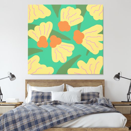Retro Abstracte Florals Canvas Afdruk (Insitu (Slaapkamer))