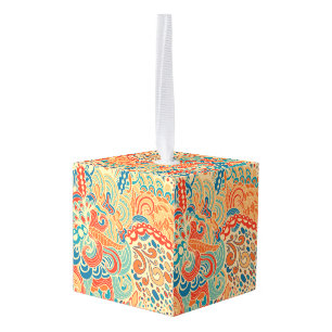 Retro Abstracte golven Patroon in warme tonen 70s Kubus Ornament