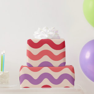 Retro Abstracte Golven Roze Paarse Rode Patroon Cadeaupapier