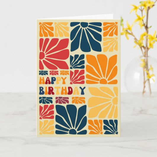 Retro Abstracte Groovy Flower Blossom Verjaardag Kaart (Gele Bloem)