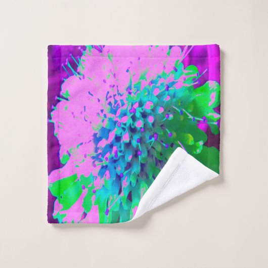 Retro Abstracte Magenta en Lime Green Flower Bad Handdoek (Wasdoekje)