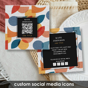 Retro Abstracte Mideeuw QR Code Social Media Vierkante Visitekaartje