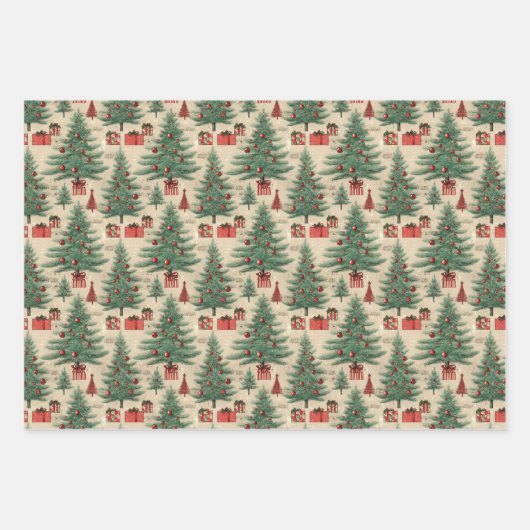 Retro Abstracte nostalgische winterkerst Inpakpapier Vel (Voorkant 3)