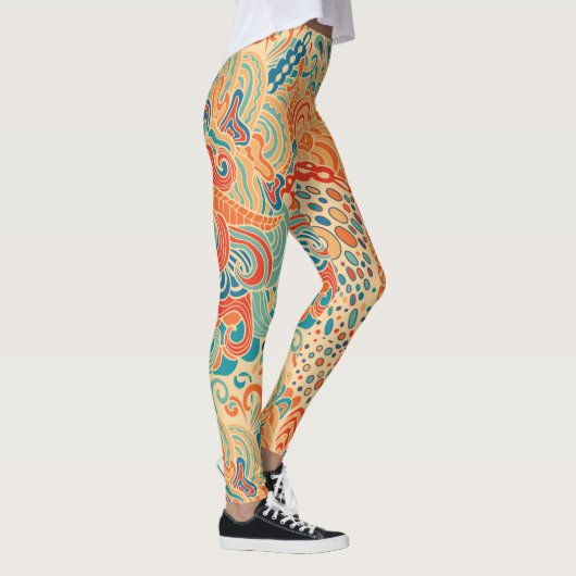 Retro Abstracte oceaangolven in warm en koel Leggings (Rechts)