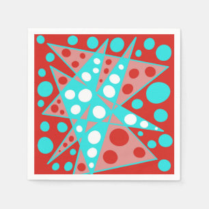 Retro abstracte ontwerpen in rood, wit & turquoise servet