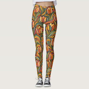 Retro Abstracte Oranje Tulp Bloem Yoga Stijl Leggings