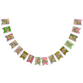 Retro abstracte partijbanner met roze en groene vlaggetjes (Alle)