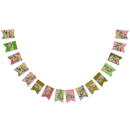 Retro abstracte partijbanner met roze en groene vlaggetjes