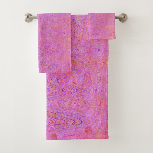 Retro Abstracte Roze en Oranje Kronkelende Lijnen Bad Handdoek (Insitu)