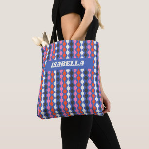 Retro Abstracte Strepen Blauwe Roze Gepersonalisee Draagtas
