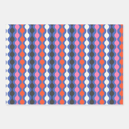 Retro Abstracte strepen in helder blauw en roze Inpakpapier Vel (Voorkant 3)