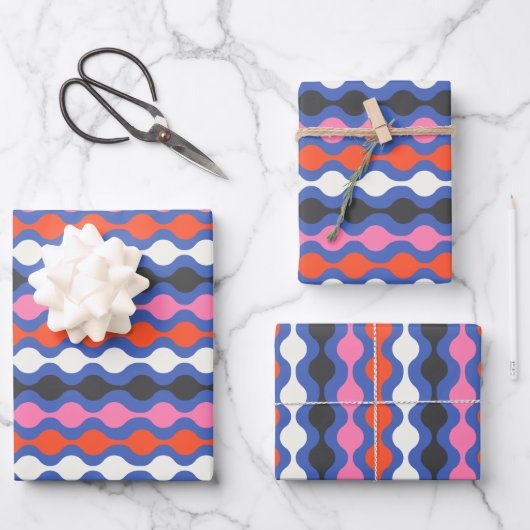 Retro Abstracte strepen in helder blauw en roze Inpakpapier Vel (Voorkant)