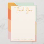 Retro Abstracte Stripes Chic Custom Wedding Bedankkaart (Voorkant / Achterkant)