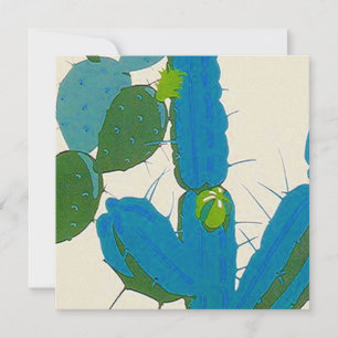 Retro Abstracte Turquoise Cactus Square Invitation Kaart
