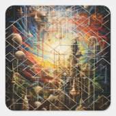 Retro Abstracte Urban Skylines Vierkante Sticker (Voorkant)