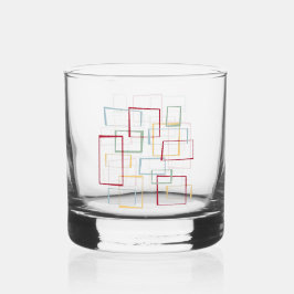 Retro Abstracte vierkanten Rood Blauw Groen Geel M Whisky Glas