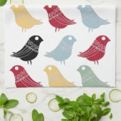 Retro Abstracte Vogels Mid-Century Modern Theedoek (Gevouwen)