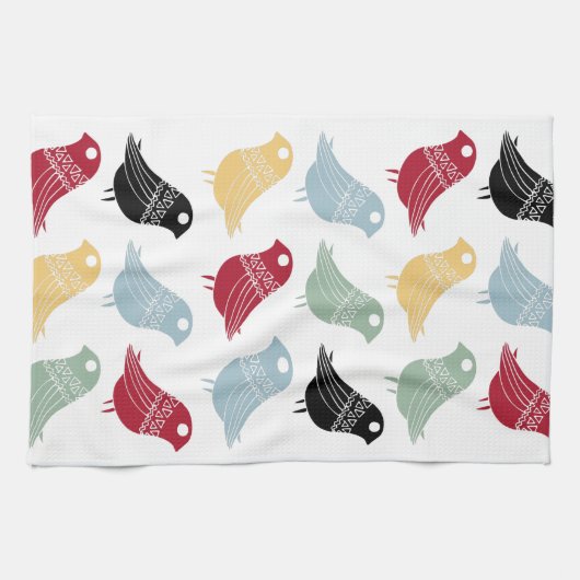 Retro Abstracte Vogels Mid-Century Modern Theedoek (Horizontaal)