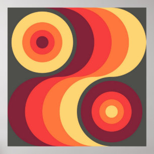 Retro Abstracte Wavy Rainbow Squares Abstracte Art Poster