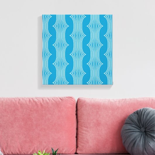 Retro Abstracte witte lijnen op blauw patroon Canvas Afdruk (Insitu (Woonkamer))
