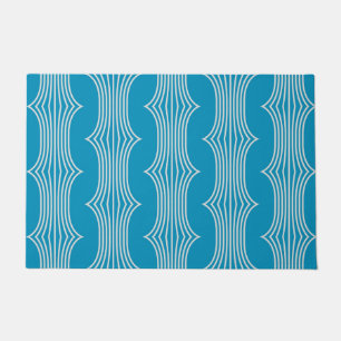 Retro Abstracte witte lijnen op blauw patroon Deurmat