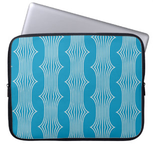 Retro Abstracte witte lijnen op blauw patroon Laptop Sleeve
