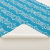 Retro Abstracte witte lijnen op blauw patroon Sherpa Deken (3/4)