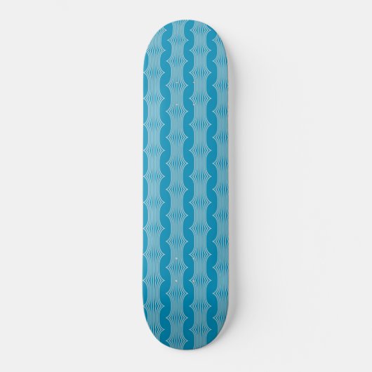 Retro Abstracte witte lijnen op blauw patroon Skateboard (Voorkant)