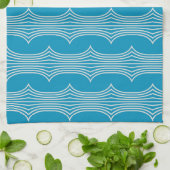Retro Abstracte witte lijnen op blauw patroon Theedoek (Gevouwen)
