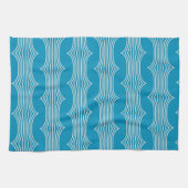 Retro Abstracte witte lijnen op blauw patroon Theedoek (Horizontaal)