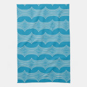 Retro Abstracte witte lijnen op blauw patroon Theedoek (Verticaal)