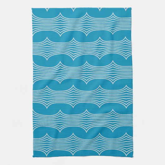 Retro Abstracte witte lijnen op blauw patroon Theedoek (Verticaal)