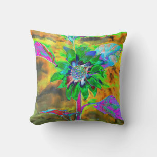 Retro abstracte zonnebloem schilderij groen goud kussen