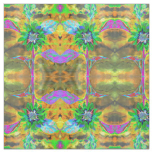 Retro abstracte zonnebloem schilderij groen goud stof