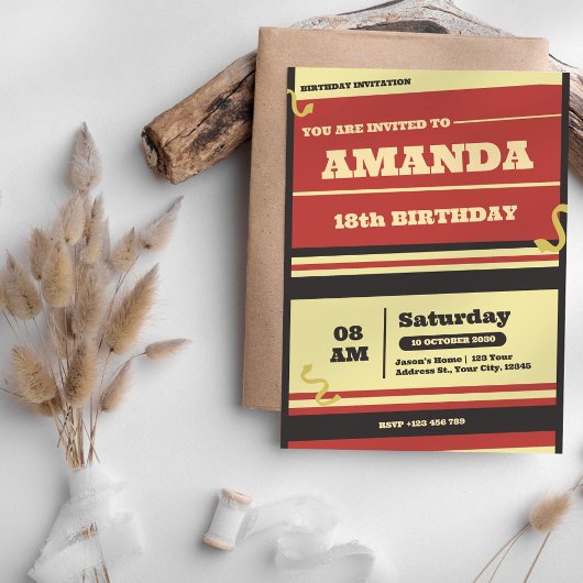 Retro Abstrait Invitation Vintage 18e anniversaire