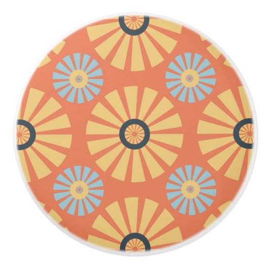 Retro Abstrat Blue en Oranje Daisies Pattern Keramische Knop (Voorkant)