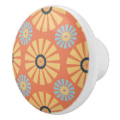Retro Abstrat Blue en Oranje Daisies Pattern Keramische Knop (Rechts)