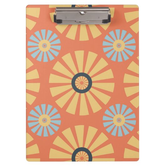 Retro Abstrat Blue en Oranje Daisies Pattern Klembord (Voorkant)