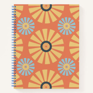 Retro Abstrat Blue en Oranje Daisies Pattern Notitieboek