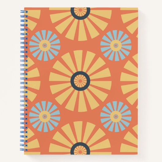 Retro Abstrat Blue en Oranje Daisies Pattern Notitieboek (Voorkant)