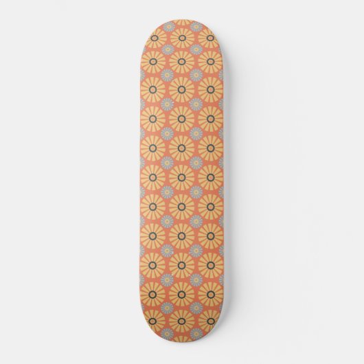 Retro Abstrat Blue en Oranje Daisies Pattern Skateboard (Voorkant)