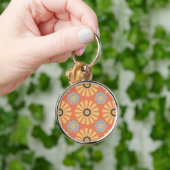 Retro Abstrat Blue en Oranje Daisies Pattern Sleutelhanger (Hand)