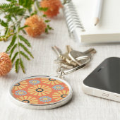 Retro Abstrat Blue en Oranje Daisies Pattern Sleutelhanger (Zijkant)